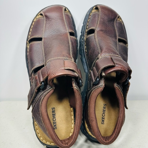 Skechers Men\'s Size 13 Brown Leather Hook & Loop Fisherman Sandals 60230 main image 4